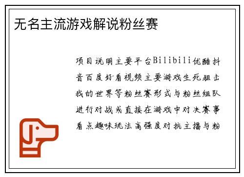 无名主流游戏解说粉丝赛